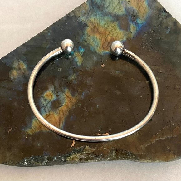 Sterling Silver 925 Thailand Removable Ball Bead Oval Cuff Charm Bracelet Sz 7 - Picture 7 of 16